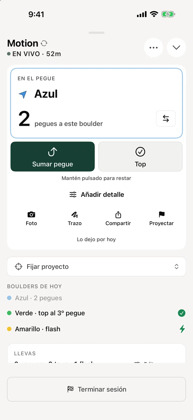 Una sesión en Pegues registrando el bloque azul de un gym